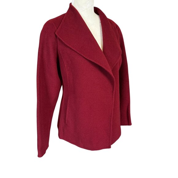 Talbots Petites burgundy wine long sleeve collared wool open jacket blazer SP - Picture 2 of 8